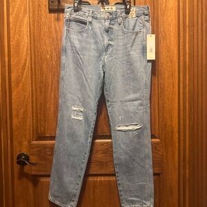 AMO Light Wash Straight Leg Jeans with Knee Rips